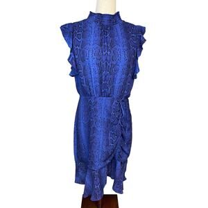 Sam Edelman blue black snake print sleeveless ruffle high neck dress women''s 12